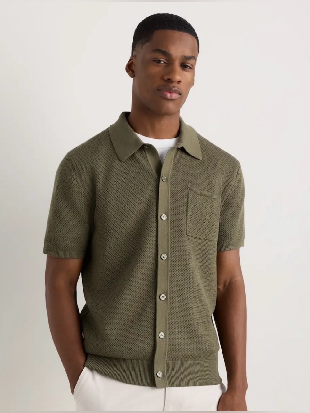 100% organic cotton mesh-stitch button-up polo